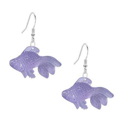 Anmpab Beach Funny Cute Goldfish Dangle Drop Earrings Lovely Resin Transparent Fish Earrings for Women - color: Violet
