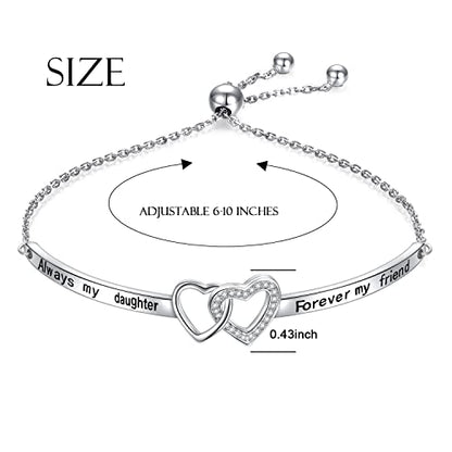 YinShan 925 Sterling Silver Heart Infinity Inspirational Bracelet Engraved Always My Sister/Daughter, Forever My Friend Adjustable Sisters Bracelets Friendship Jewelry for Women - style: double heart:Always My Daughter, Forever My Friend
