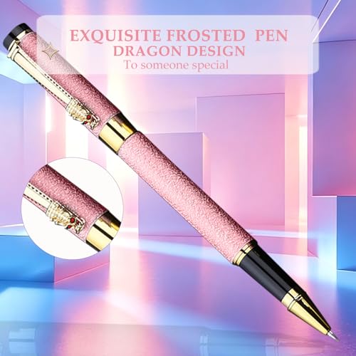 Fancy Pens for Women, Nice Rollerball Pens with Dragon Design, Elegant Gift Pen, Office & Signature Writing Pen, Refillable Black Ink Business Pen (Pink) - color: Pink