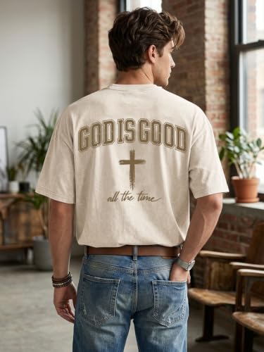 Eatbook Christian Shirts for Men Women Jesus Faith Oversized Acid Wash Tops - color: Apricot God, size: X-Large