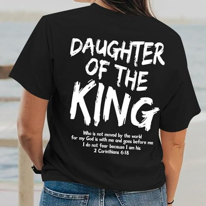Daughter of The King Christian Shirts for Women Bible Verse Graphic Tees Shirt Jesus Inspirational Religious T-Shirt - color: Black, size: XX-Large