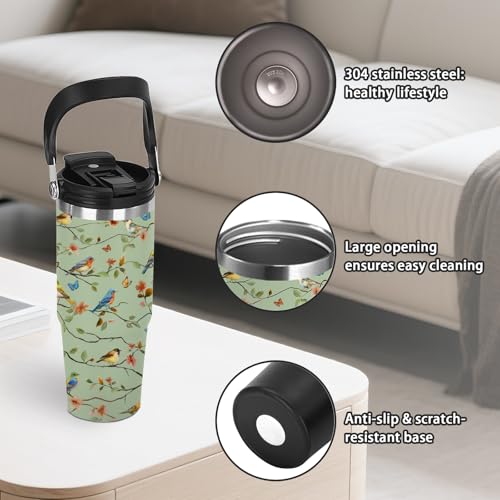 30oz Floral Insulated Tumbler with Straw Lid, Bird Lover Tumbler for Women - color: Bird1