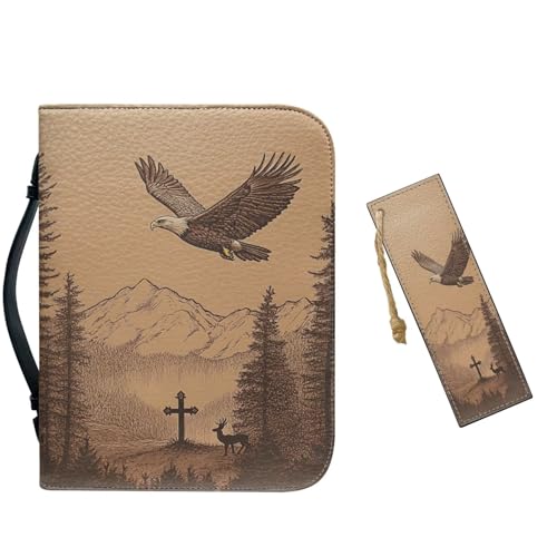 Bible Cover & Case for Men & Women - PU Leather with Bald Eagle Cross & Deer Design Ideal Gift for Christians Christmas Exercise Caution When selecting Oversized Bibles. - color: Bald Eagle Cross and Deer, size: X-Large