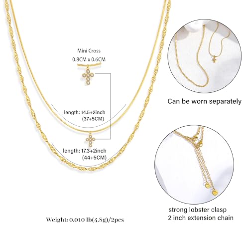 CONRAN KREMIX Waterproof Gold Layered Cross Necklace for Women Non Tarnish,14k Gold Plated Stainless Steel Dainty Cross Necklace Stack Necklaces Set for Women Christian Gifts Jewelry - color: Gold-Cross04