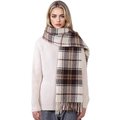 Clothirily Womens Winter Scarf, Oversized Long Blanket Plaid Shawl Wrap - color: Khaki & Beige Plaid