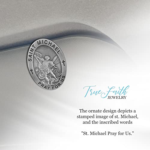 True Faith Jewelry Pewter Oval St Michael Car Visor Clip, Archangel Patron Saint of Police, Law Enforcement Officer Gifts for Men and Women, Fine Pewter (92% Tin), 2 x 1-5/8 Inch - size: St. Michael (Oval)