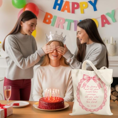 Christian Gifts for Women, Canvas Tote Bag, Faith Gifts for Women Girl Sister Inspirational Religious Gift Birthday - color: Pink Coquette 918