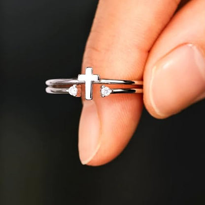 925 Sterling Silver Adjustable Cross Ring for Women - color: Silver