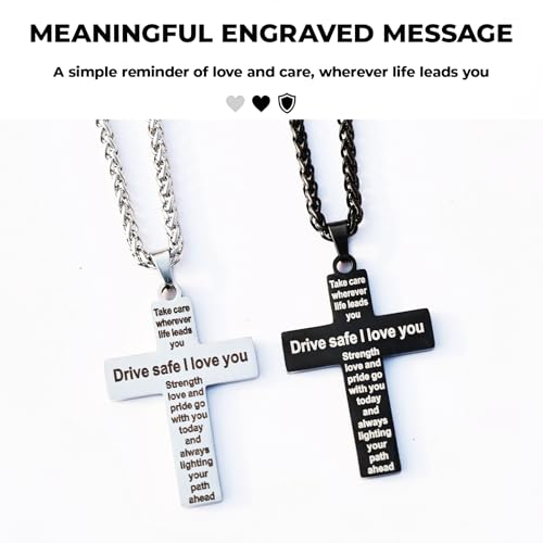 Cross Pendant for Car Rearview Mirror Hanging, Stainless Steel Cross with Drive Safe Message, Meaningful Car Charm Gift for Drivers and Loved Ones (Silver) - color: Silver