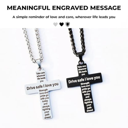 Cross Pendant for Car Rearview Mirror Hanging, Stainless Steel Cross with Drive Safe Message, Meaningful Car Charm Gift for Drivers and Loved Ones (Silver) - color: Silver