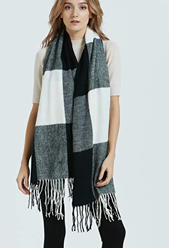 Wander Agio Women's Fashion Long Shawl Big Grid Winter Warm Lattice Large Scarf - color: Big Plaid Black