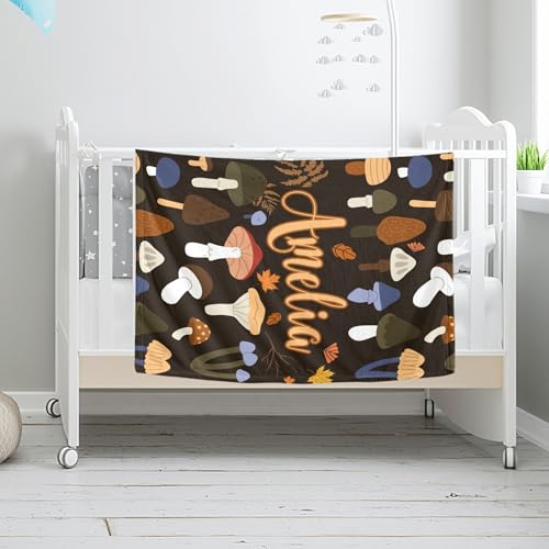 Custom Name Blanket Autumn Mushroom Soft Cozy Harvest Blanket for Boys Girls Kids Adults Personalized Cute Autumn Blankets Halloween Christmas Birthday Gifts - color: Autumu-02