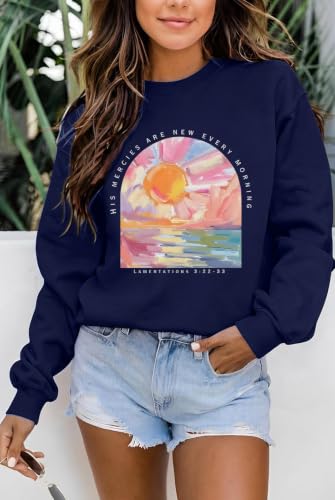 Christian Sweatshirts for Women Jesus Religious Faith Tops - color: Blue, size: Small