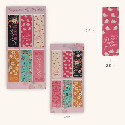 Christian Art Gifts Magnetic Scripture Bookmark Set: Overflowing Grace - color: Overflowing Grace Floral