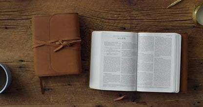 ESV Large Print Compact Bible, Red Letter (Natural Leather, Brown, Flap with Strap): Holy Bible, English Standard Version
