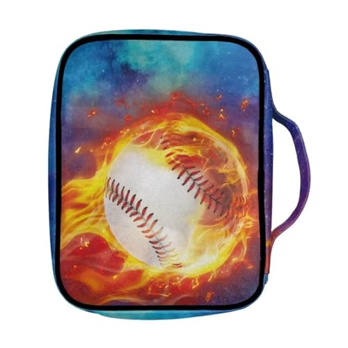 Coldinair Fire Baseball Bible Cover for Kids Teen Men,Galaxy Church Bible Protective Book Case with Pen Slot Handle & Zippered Pocket Red Marble Travel Christian Bible Accessories,Blue - color: Galaxy Fire Baseball