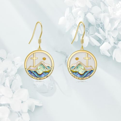 AOBOCO Mustard Seed Earrings for Women Sterling Silver Mountain Cross Earrings Dangle Christian Religion Jewelry Mothers Day Birthday for Mom Wife Friends - style: Yellow Gold Mountain Cross