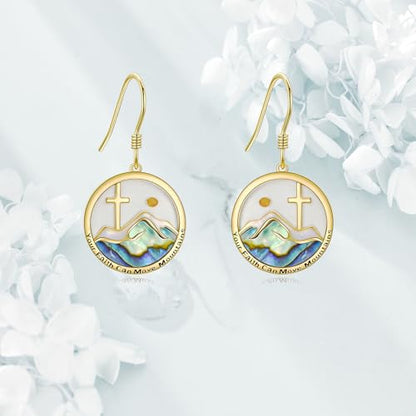 AOBOCO Mustard Seed Earrings for Women Sterling Silver Mountain Cross Earrings Dangle Christian Religion Jewelry Mothers Day Birthday for Mom Wife Friends - style: Yellow Gold Mountain Cross