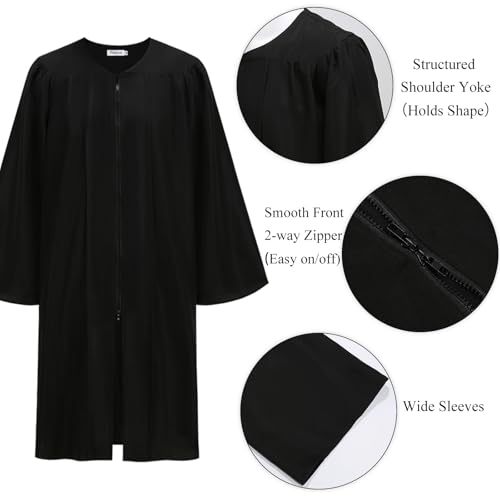 Populus 6-Pack Unisex Adult Matte Choir Robes for Church, Graduation Gowns - color: Black, size: Size 54