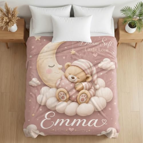 Personalized Baby Blanket With Name, Custom Baby Blankets Gift for Boy Girl - color: Blush Pink, size: Bear