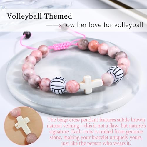 Baseball/Basketball/Soccer/Softball/Volleyball Bracelet for Girls Women- Cross Charm Beaded Bracelets, Christmas Birthday Easter Graduation Gifts for Daughter Granddaughter Niece Sister Coach - style: Volleyball
