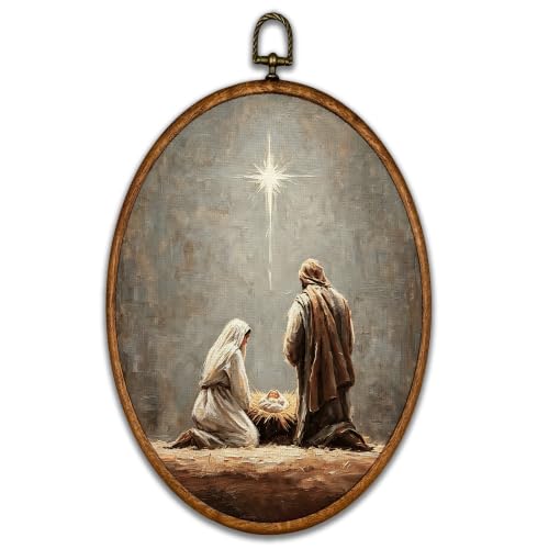 BCUANGD Vintage Christmas Star Nativity Oval Wall Art Decor 8.6"x11.4" - color: Christmas-31
