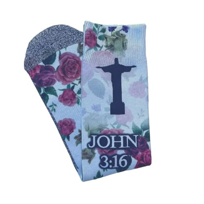 Bible Verse Socks for Men, Christian Scripture Crew Socks, Faith Gift - color: God's Love (John 3:16)