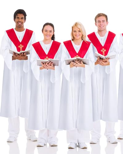 Toulite 12 Pcs Unisex Choir Robes for Church Baptism Gowns White - size: Size 54