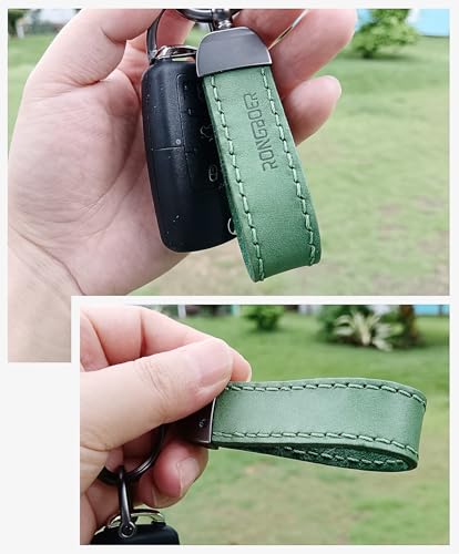 Double-Sided Cowhide Keychain for Car Keys, Vegetable-Tanned - color: Green