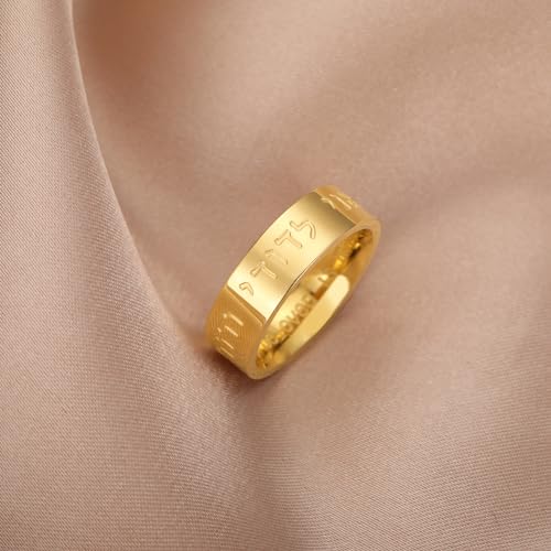 TEAMER Hebrew Song of Solomon Ring Stainless Steel Jewish Kabbalah Blessing Ring Religious Amulet Jewelry for Women Men - color: Gold