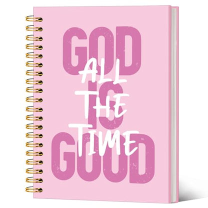 Pink Christian Notebook Journal, Bible Verse Journal for Women, Christian Gifts for Women, Pink Girly Office Supplies, God Is Good All the Time Religious Scripture Spiral Notebook 5.5x8.3 In - color: God ls Good All The Time-Pink