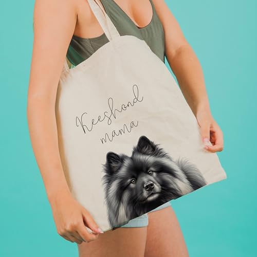 Dog Mom Canvas Tote Bag for Women, Reusable Cotton Shoulder Bag, Dog Lover Gift, Mother’s Day Pet Mom Shopping Tote - color: Keeshond