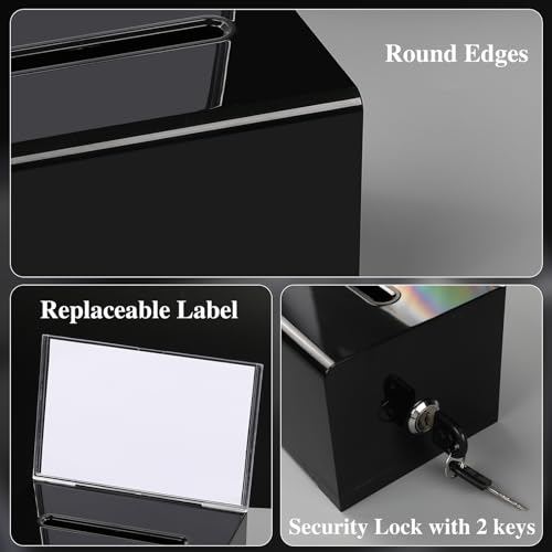 VOISEN Acrylic Donation Box with Lock, Black Tip Jar with Sign Holder