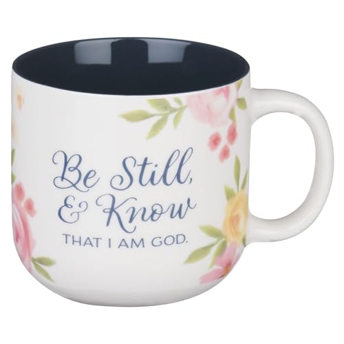 Christian Art Gifts Inspiring Ceramic Coffee Mug for Women: Psalm 46:10 - color: Be Still/White & Navy, size: 14 Ounces