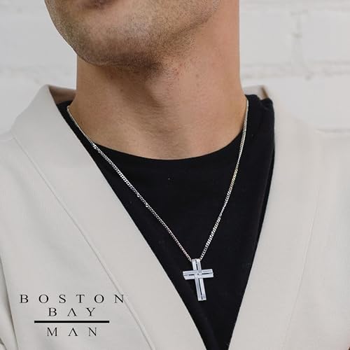 Men's Cross Pendant Necklace in 316L Stainless Steel Interlocking Woven Cross on 24” Curb Chain, Choice of Color - color: Classic Stainless Steel