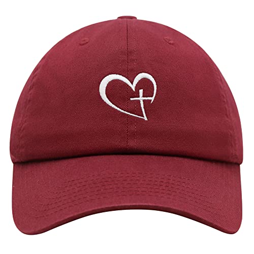 JPAK Heart and Cross Premium Dad Hat Embroidered Cotton Baseball Cap Christian Faith - color: Maroon
