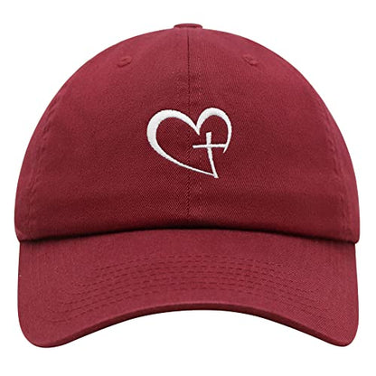 JPAK Heart and Cross Premium Dad Hat Embroidered Cotton Baseball Cap Christian Faith - color: Maroon