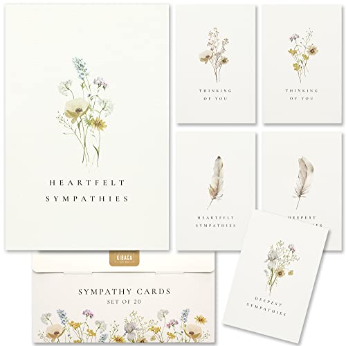 Beautiful Sympathy Cards Set of 20 with Envelopes & Stickers - Bulk Set