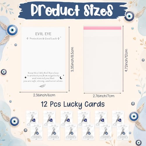 Kenning 12 Set Pocket Hugs Evil Eye Keychain Gifts Bulk, Evil Eye Party Favor Greece Souvenirs Charm Gift Good Luck Turkish Amulet with Lucky Cards for Employee Worker, Women - style: Evil Eye
