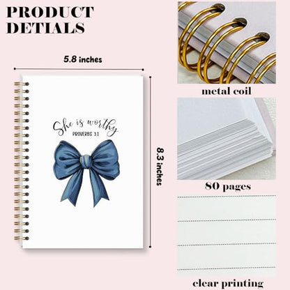 Blue Bow Notebook for Woman, Christain Journal Gifts for Teen Girls, Cute Preppy Spiral Notebook for Bible Note Taking - 5.5×8.3 - A06 - style: Christian Worthy