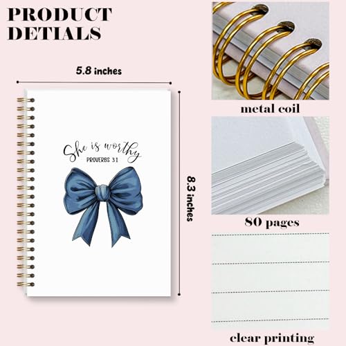 Blue Bow Notebook for Woman, Christain Journal Gifts for Teen Girls, Cute Preppy Spiral Notebook for Bible Note Taking - 5.5×8.3 - A06 - style: Christian Worthy