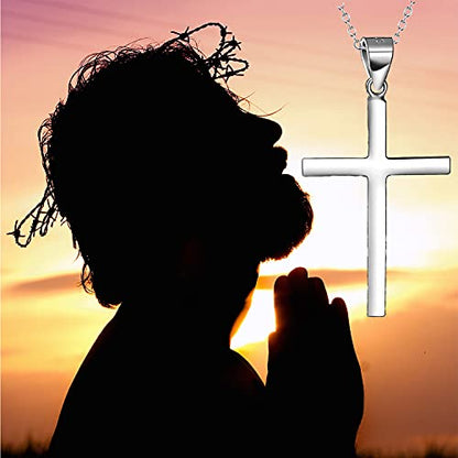 POPLYKE Cross Necklace 925 Sterling Silver Cross Pendant for Men Women - style: B-18" Silver