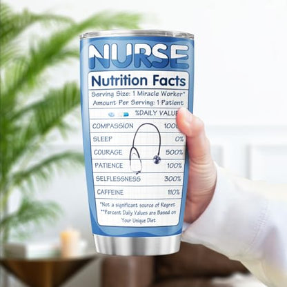 Funny Nurse Nutrition Facts Gift Cup for Women and Men, 20oz Stainless Steel Insulated Tumbler with Blue Scrubs Design, Appreciation Present for Nurse Week, Graduation, Retirement, Birthday - color: Nurse Life G8