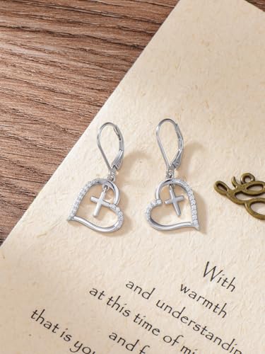Dorunmo 925 Sterling Silver Mustard Seeds Dangle Earrings for Women Mountains Earrings Hypoallergenic Christmas Jewelry Gifts for Women - style: Heart Cross