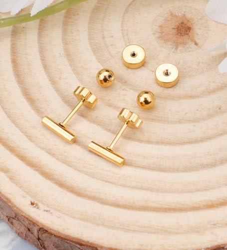Enticera 14K Gold Stud Earrings for Women 20g Leaf Cross Bar Handmade Flat Back Earrings Hypoallergenic Nap Screw Back Cartilage Earrings Tragus Helix Piercing Jewelry - color: Gold Tone, style: Bar