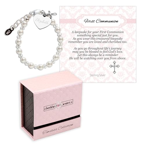 Cherished Moments First Communion Bracelets, .925 Silver or 14K Gold-Plated - color: Pearl w/Crystal-SILVER