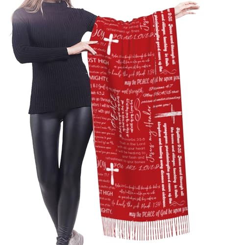 Prayer Shawls and Wraps for Women, Jesus Christian Gifts Bible Scarf Super Soft Fashion Shawl With Tassel - color: Red