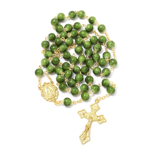 KOMI Rosary Beads Catholic for Women Gemstone Rosary Beads Necklace with Crucifix Cross Crystal Pearl Rosary Rosarios Catolicos Catholic Gifts - style: 8mm Glass Beads C