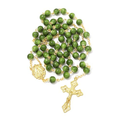 KOMI Rosary Beads Catholic for Women Gemstone Rosary Beads Necklace with Crucifix Cross Crystal Pearl Rosary Rosarios Catolicos Catholic Gifts - style: 8mm Glass Beads C