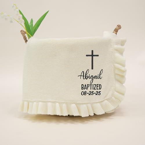 IZI POD Personalized Knit Baby Blanket, Embroidered Name Nursery Blanket, Cotton Knit Stroller Blankets, Gift for Baby, Birthday - Style 12 - color: Custom 13